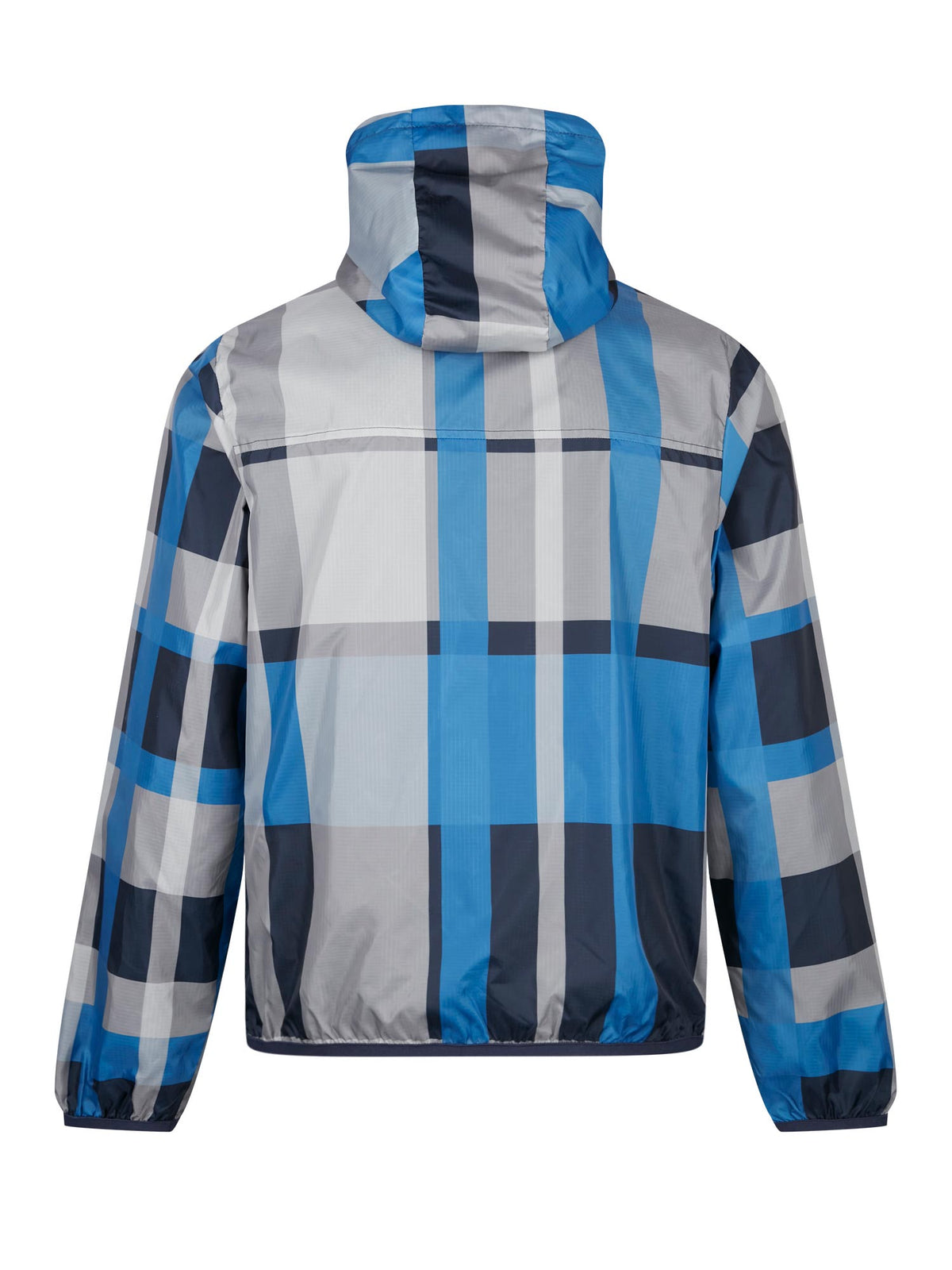 Men's blue jacket with zip-up front, detail view