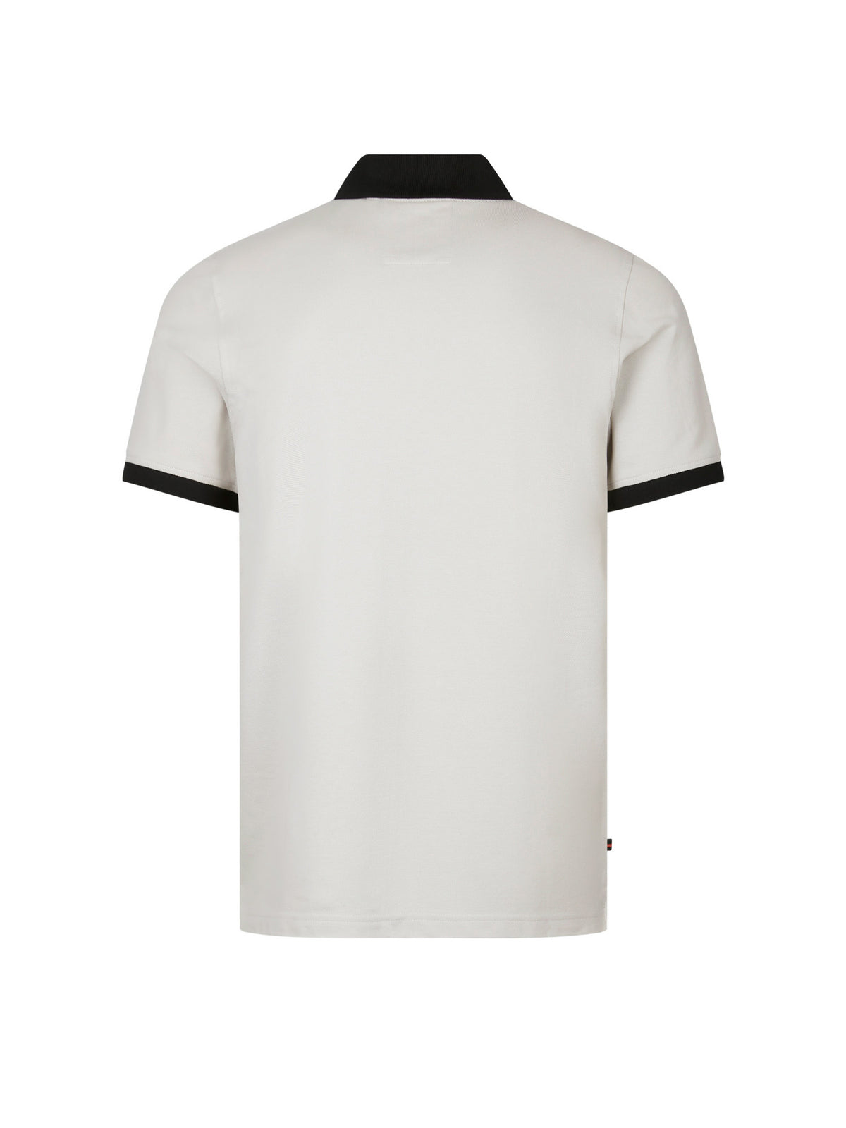 Men's grey polo shirt with polo collar, back view