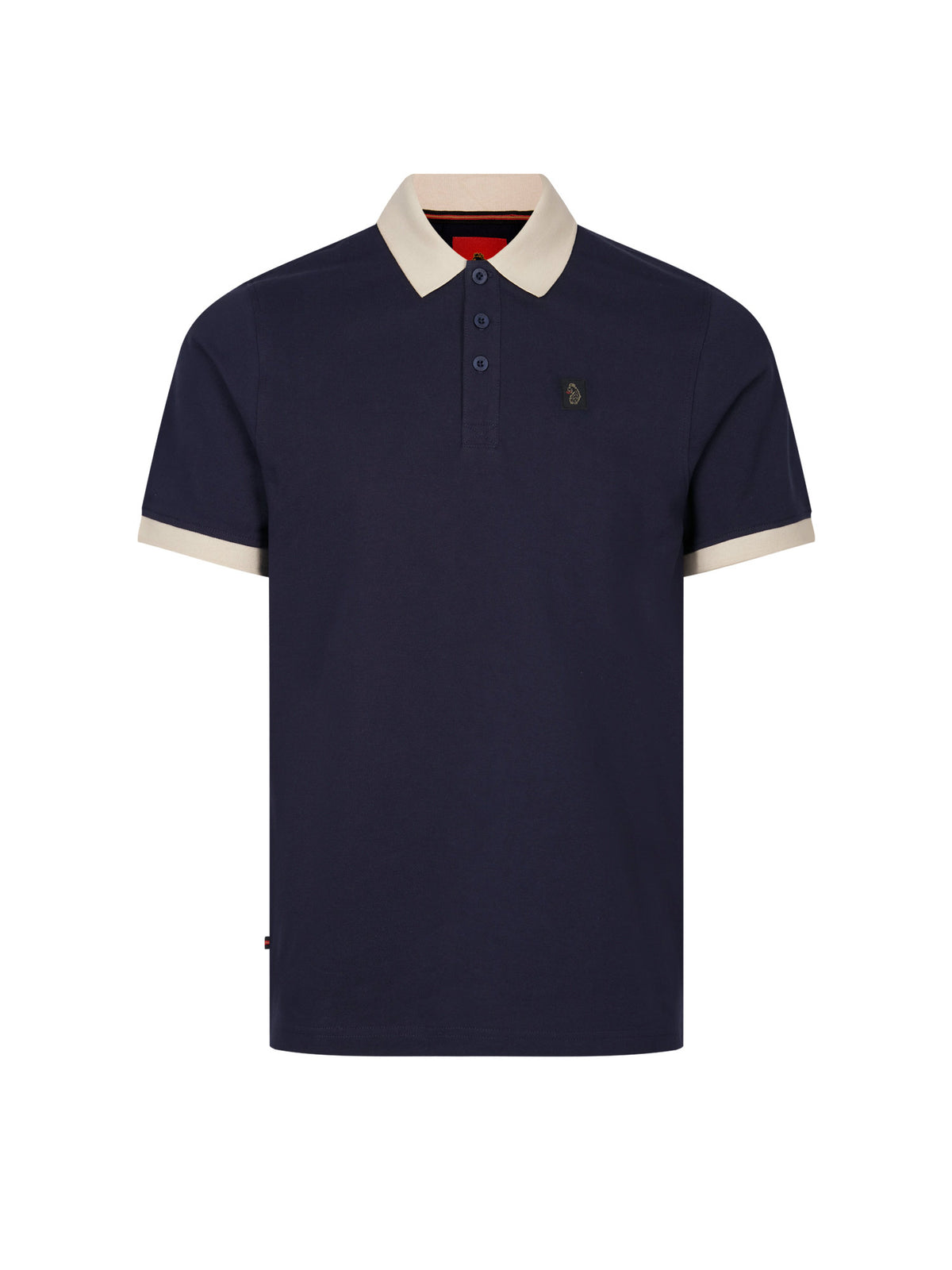 Men's navy polo shirt with polo collar, front view