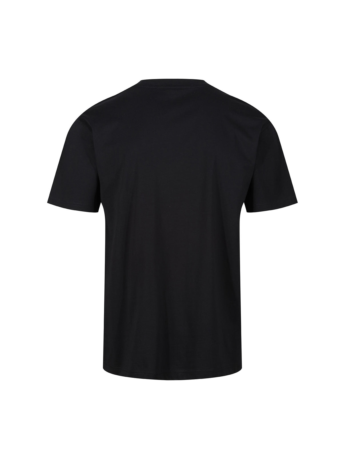 Men's relaxed-fit black t-shirt with crew neck and short sleeves, side view