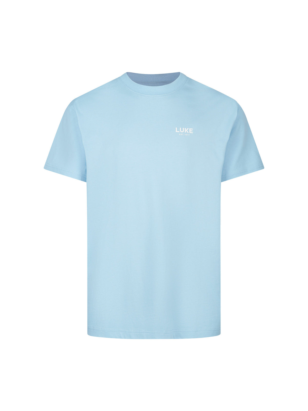 Men's relaxed-fit blue t-shirt with crew neck and short sleeves, front view