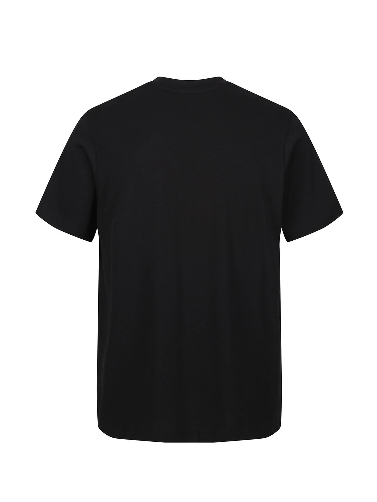 Men's black t-shirt with crew neck and short sleeves worn by a model - front view.