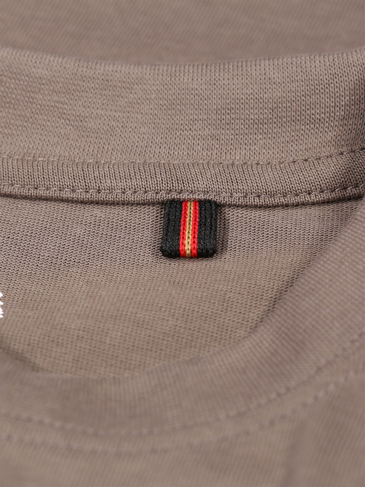 Men's brown t-shirt with crew neck and short sleeves worn by a model - back view.