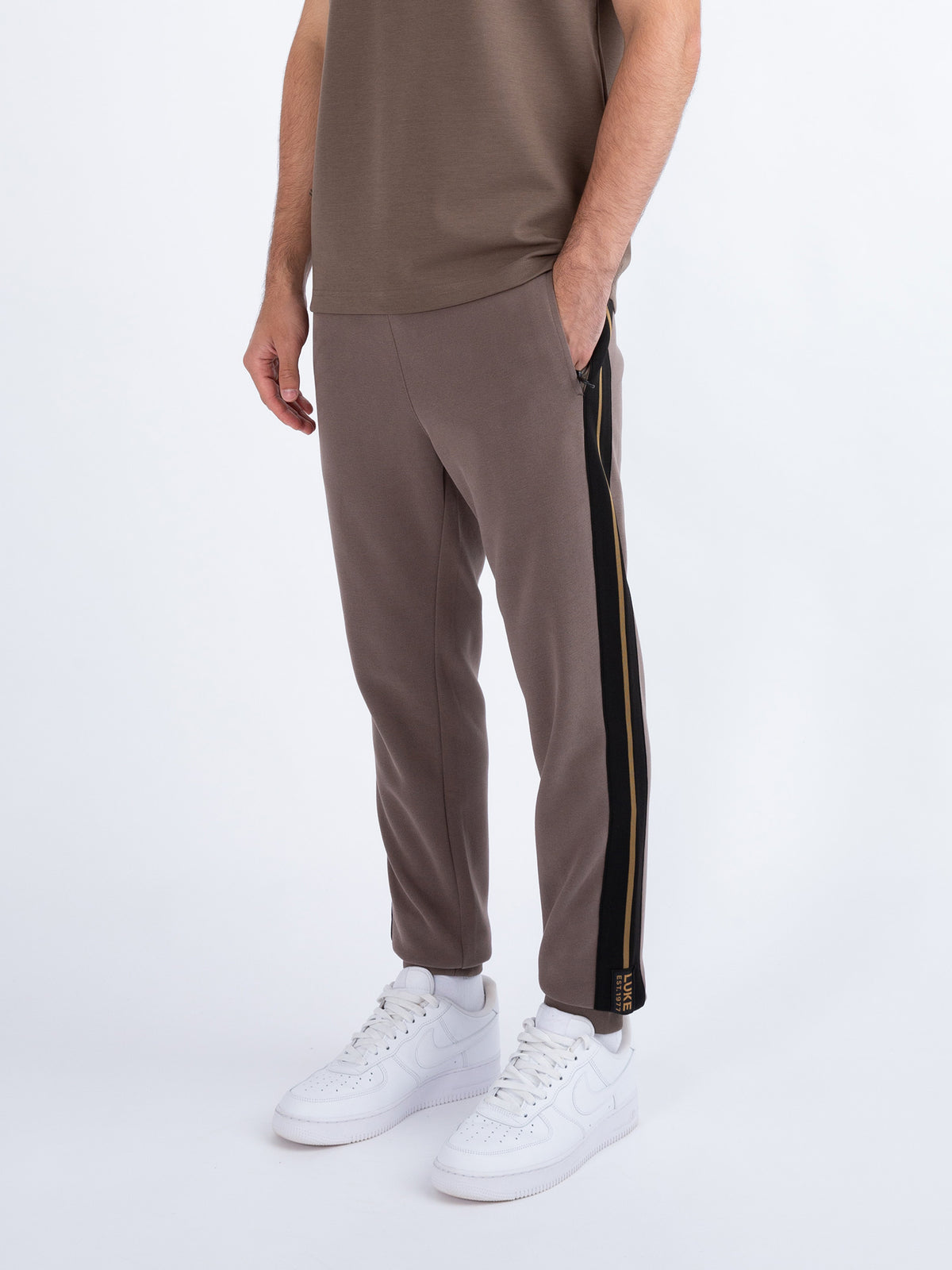 Men's brown joggers.