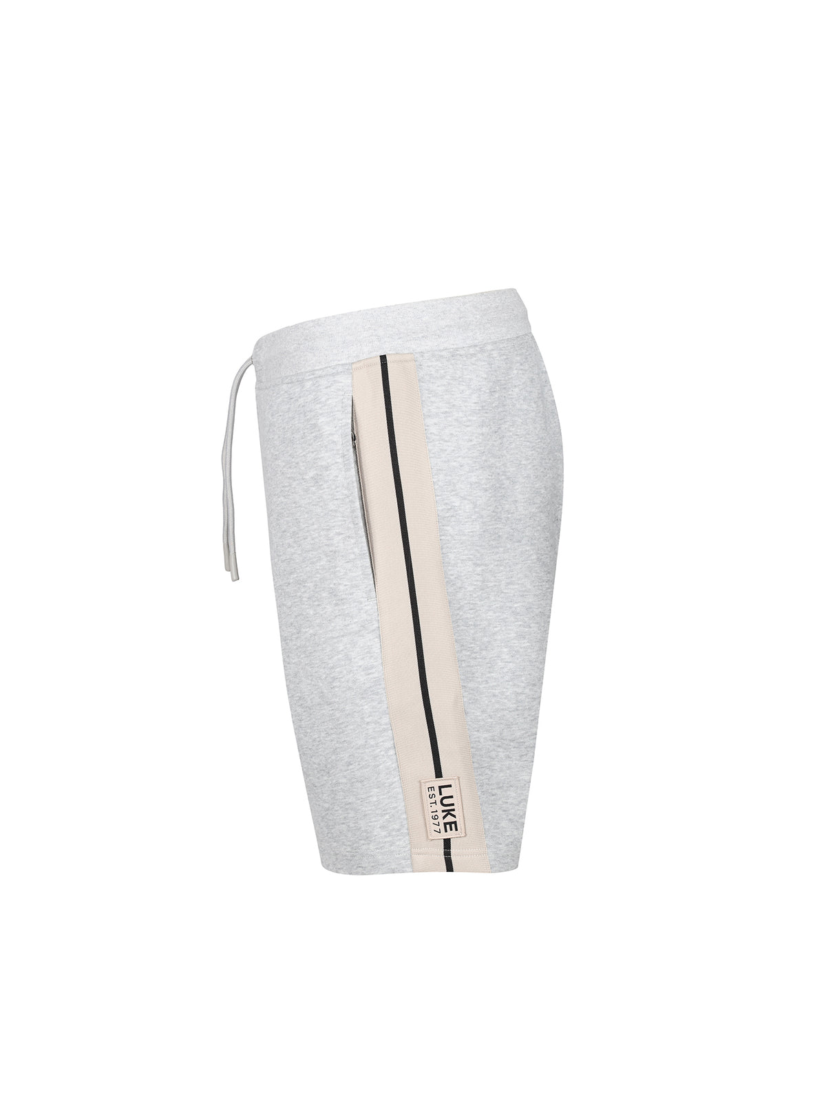 Men's grey shorts with drawstring waistband.
