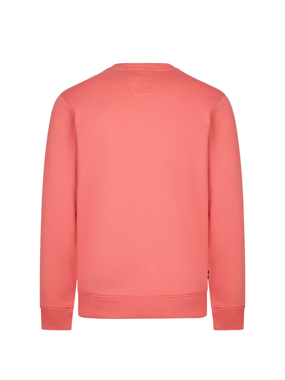 Men's red sweatshirt with crew neck, side view