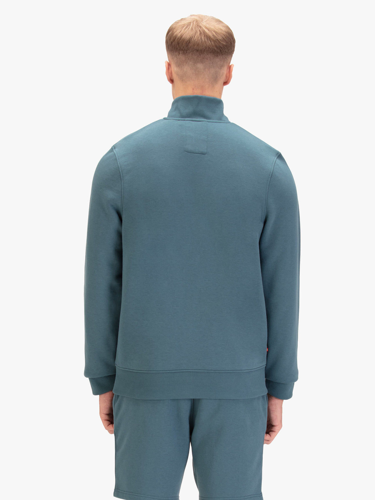 Men's blue sweatshirt with quarter-zip neck, detail view 1