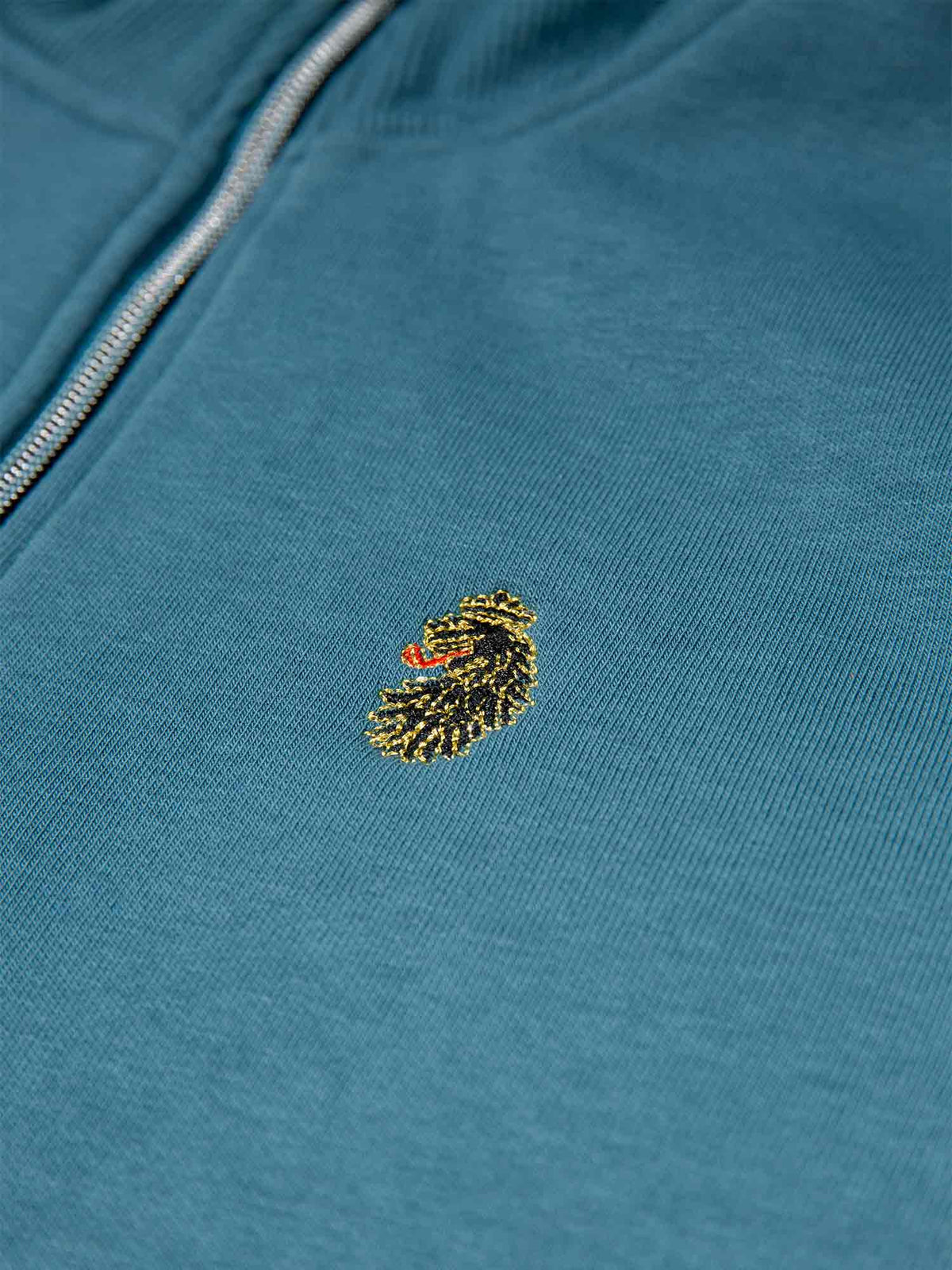 Men's blue sweatshirt with quarter-zip neck, detail view 2