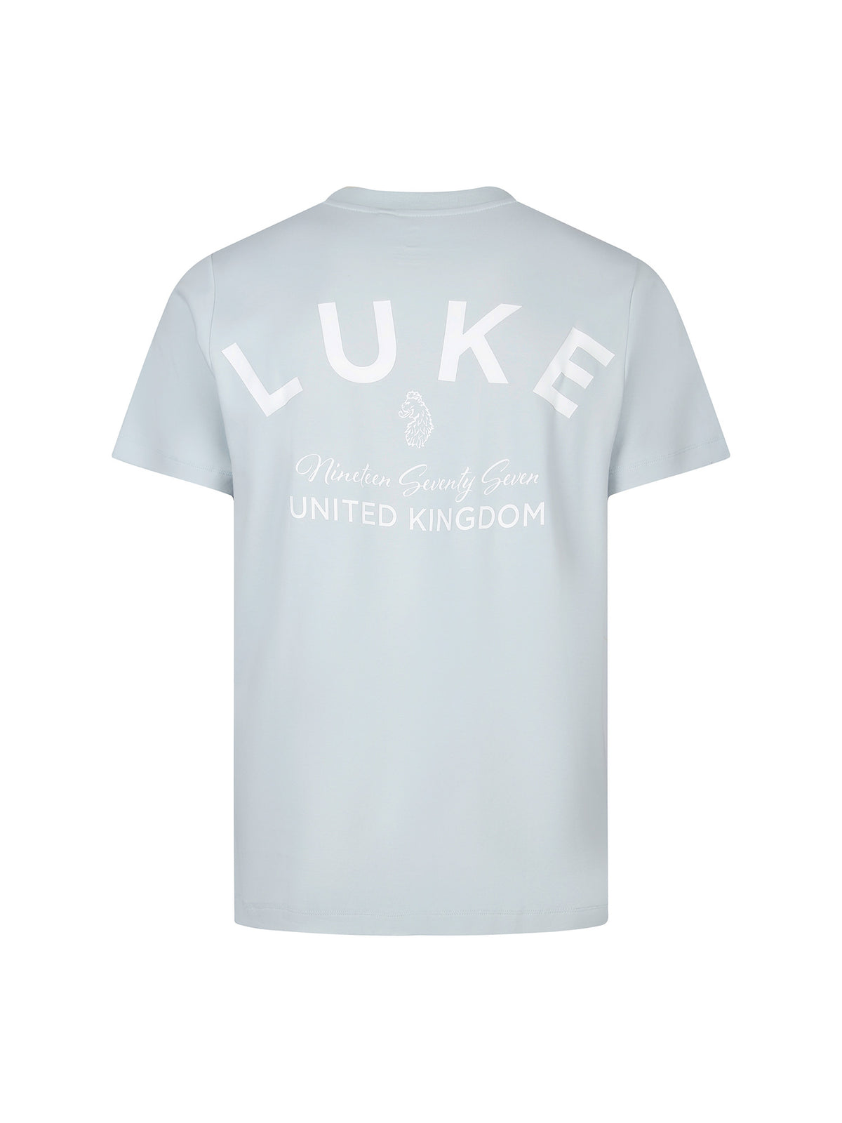 Men's relaxed-fit blue t-shirt with crew neck and short sleeves, back view