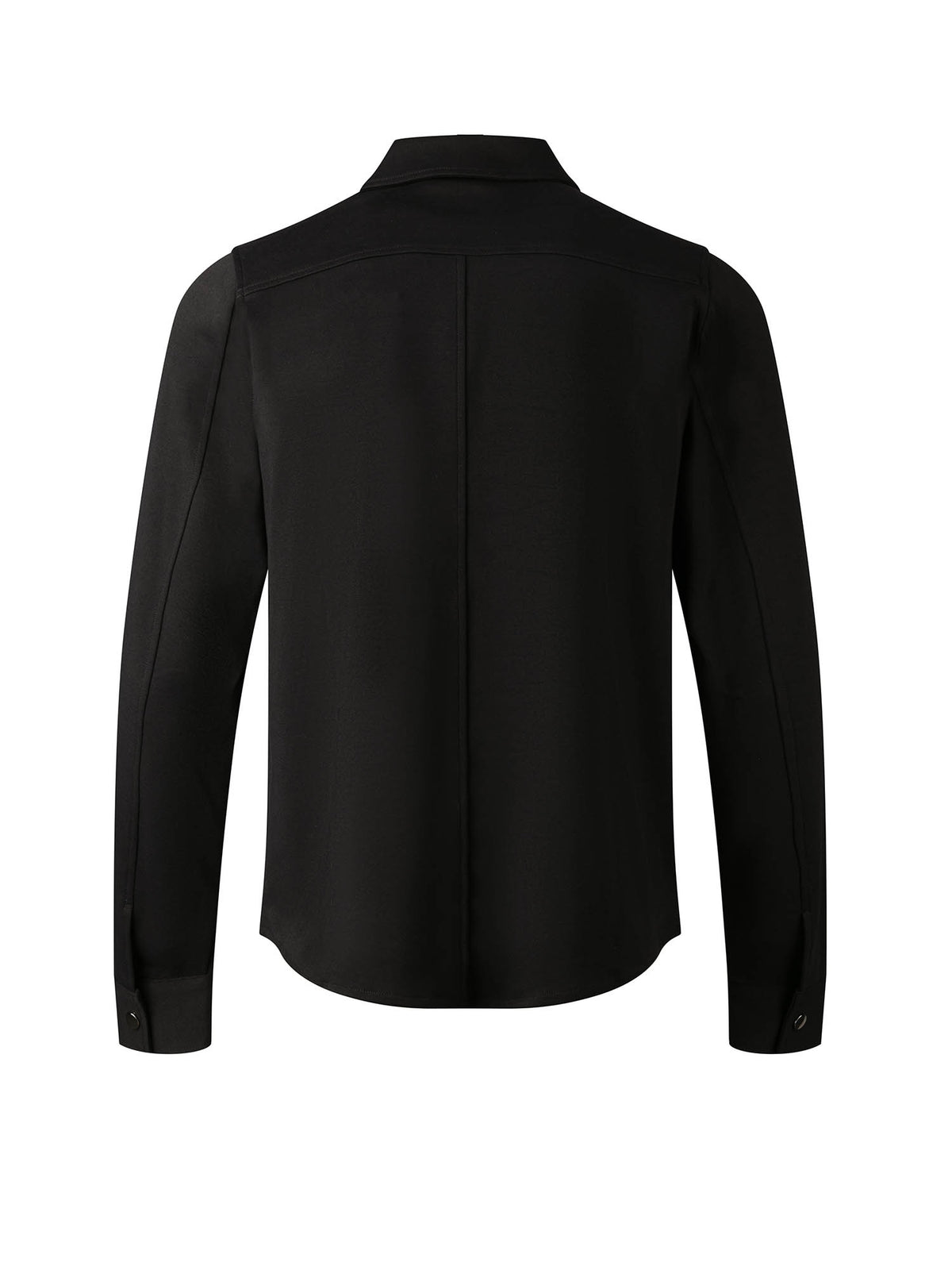 Men's black shirt with button-up front.