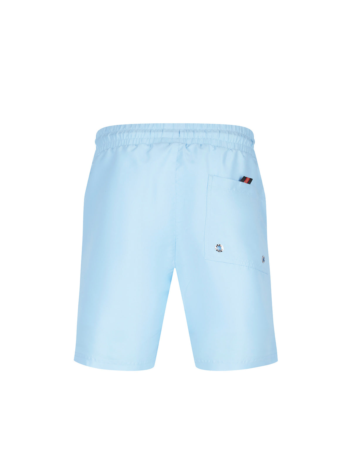 Men's blue-1 swim shorts with drawstring waistband, back view