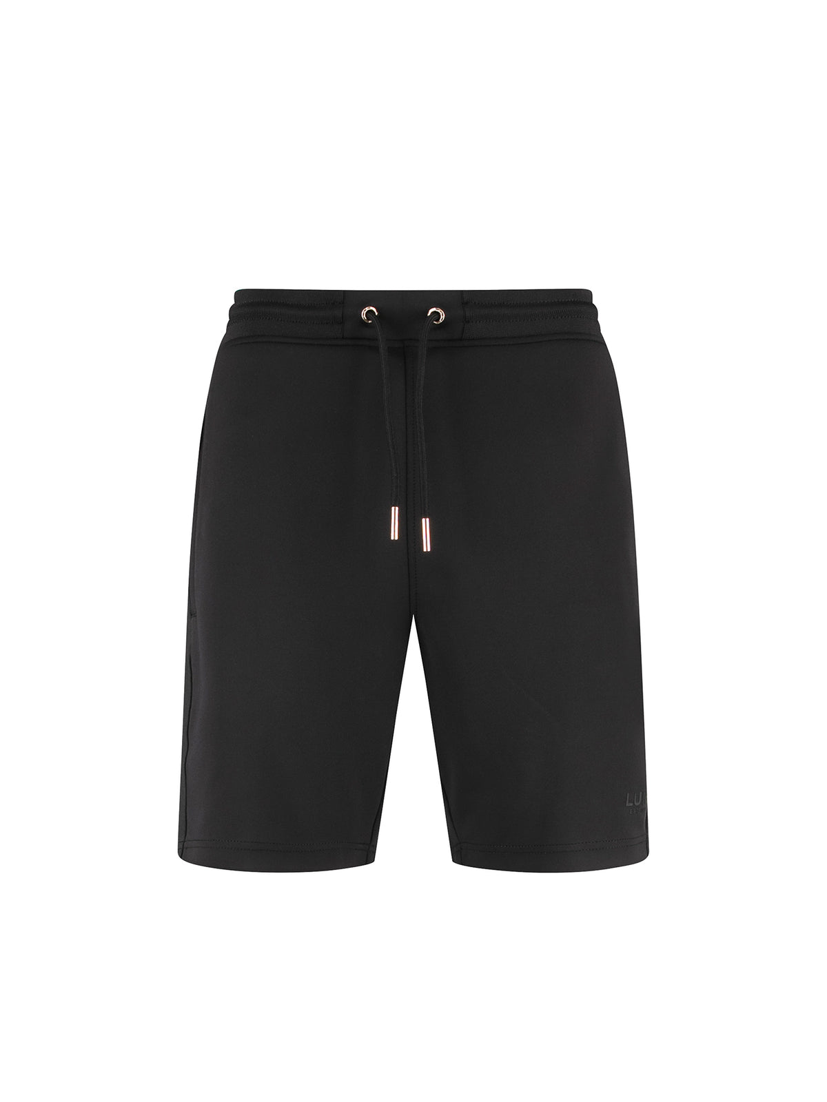 Men's black shorts with drawstring waistband.