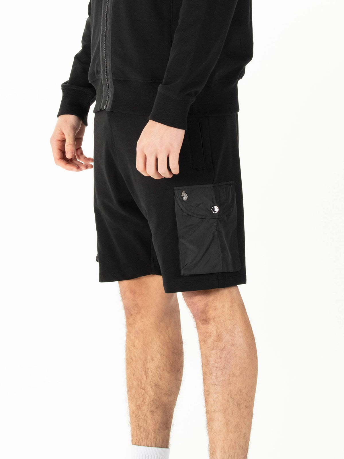 Men's black shorts with drawstring waistband.