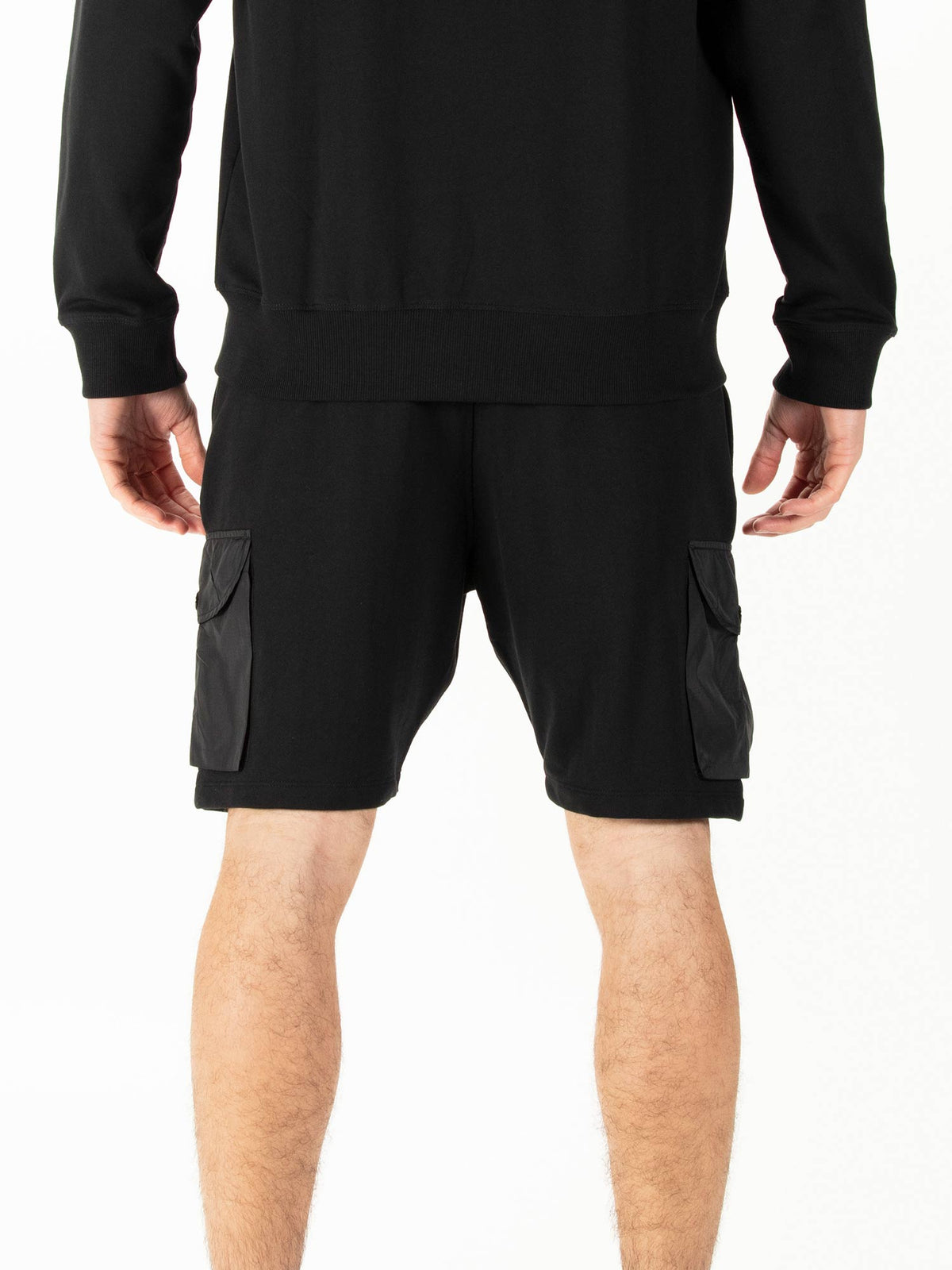 Men's black shorts with drawstring waistband.