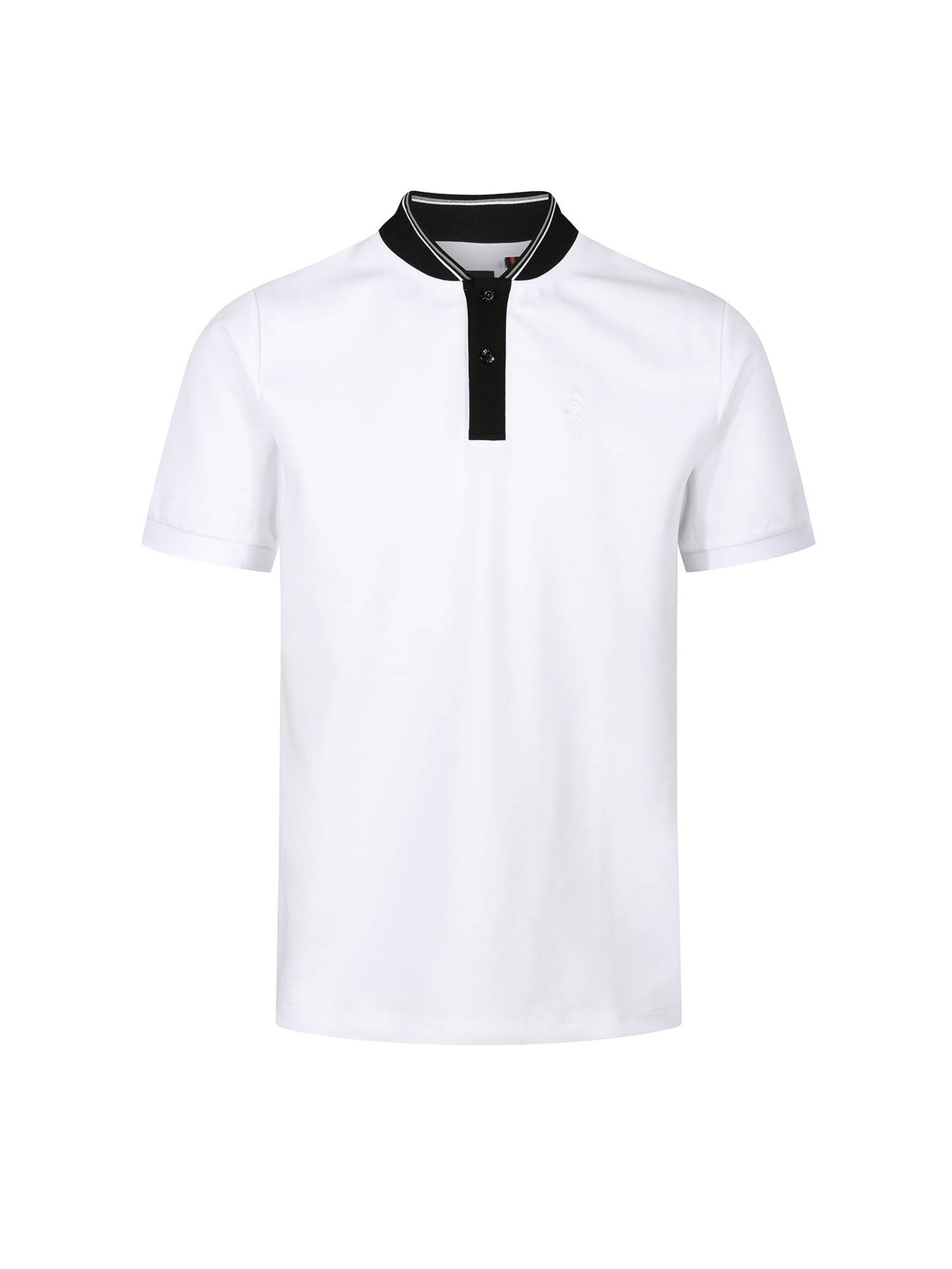 Men's white polo shirt with polo collar.