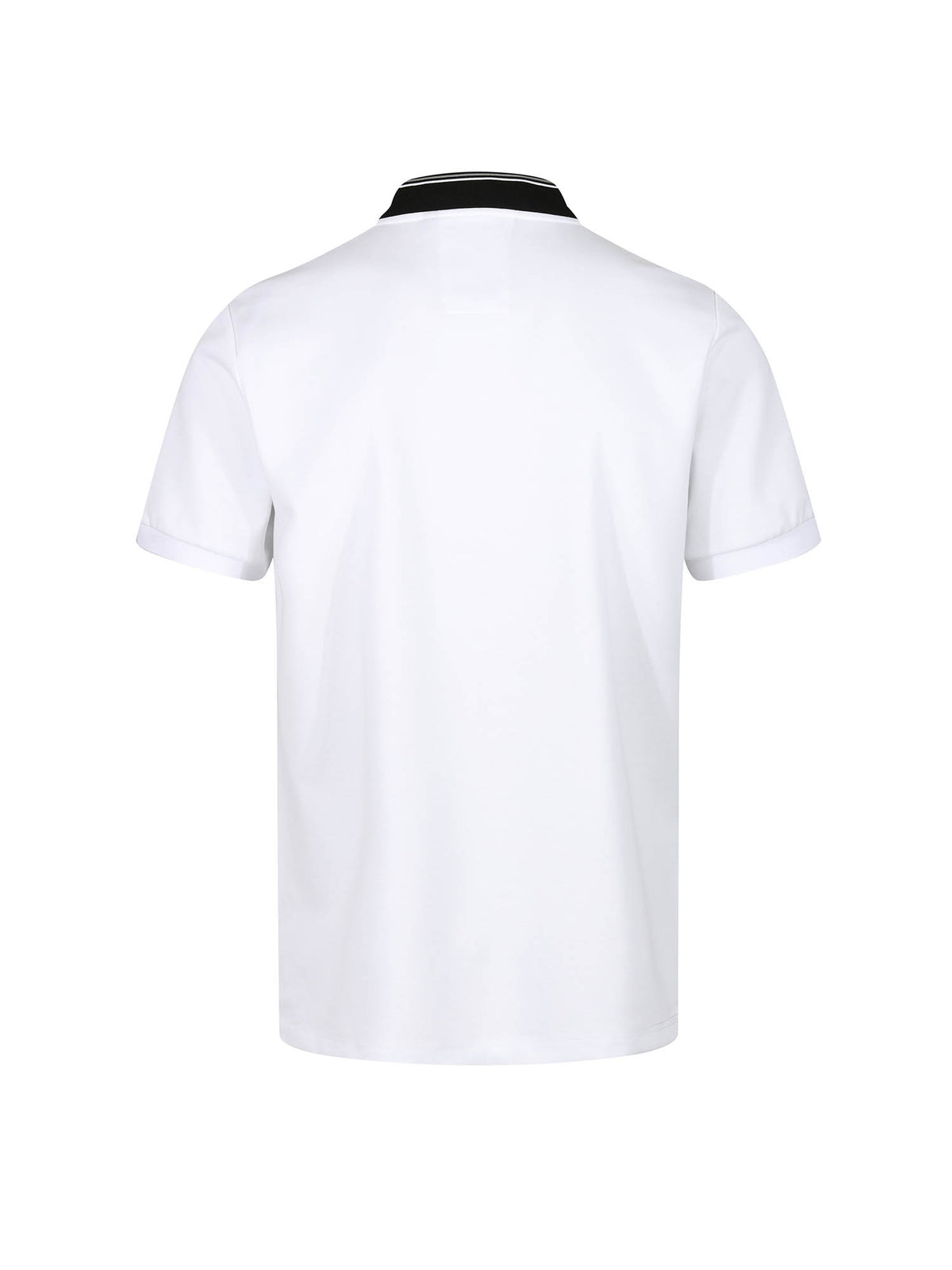 Men's white polo shirt with polo collar.