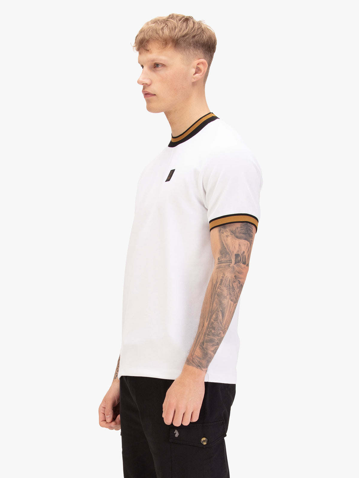 Coron Honeycomb Stripe Pique T-Shirt - White