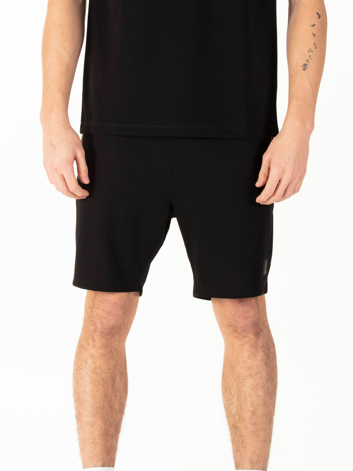 Men's black shorts with drawstring waistband.