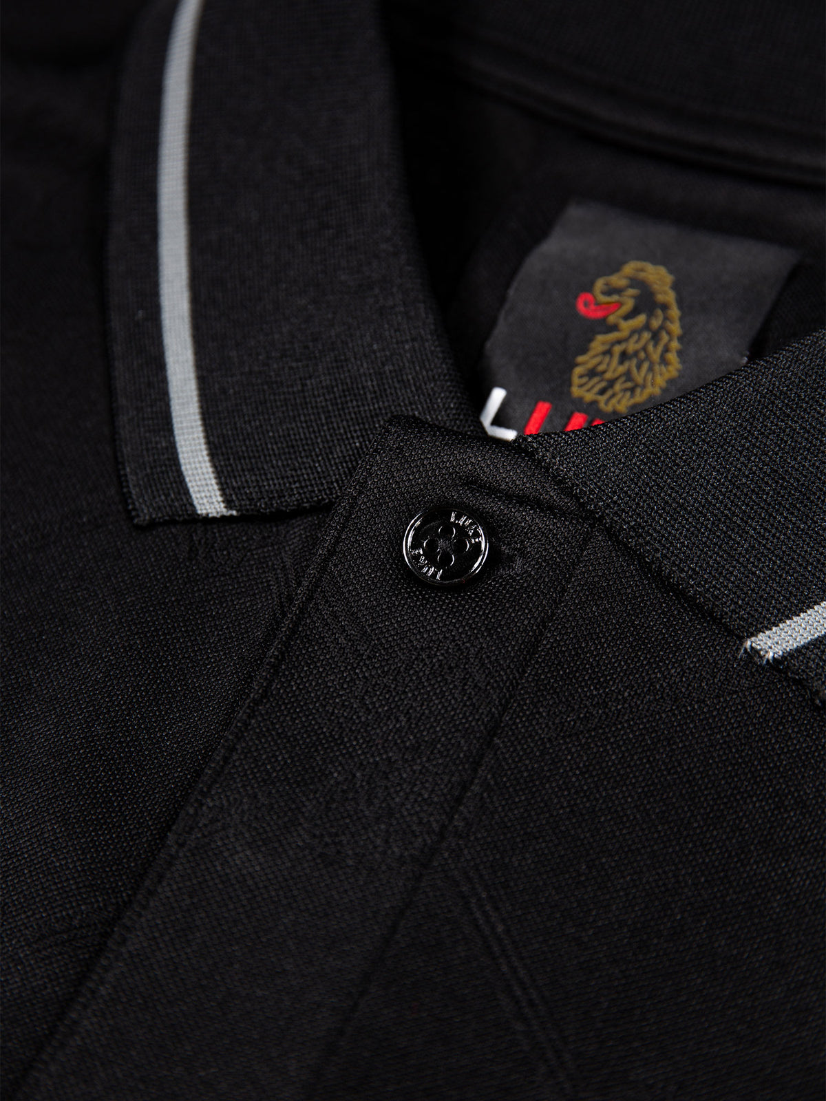 Men's black polo shirt with polo collar.