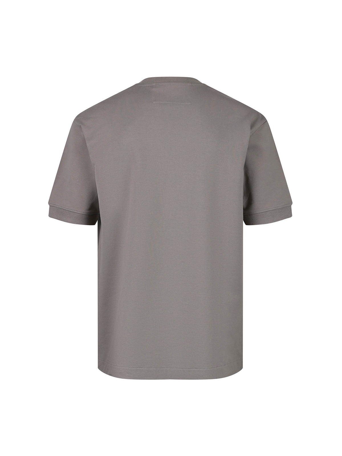 Men's grey t-shirt with crew neck and short sleeves - back view.