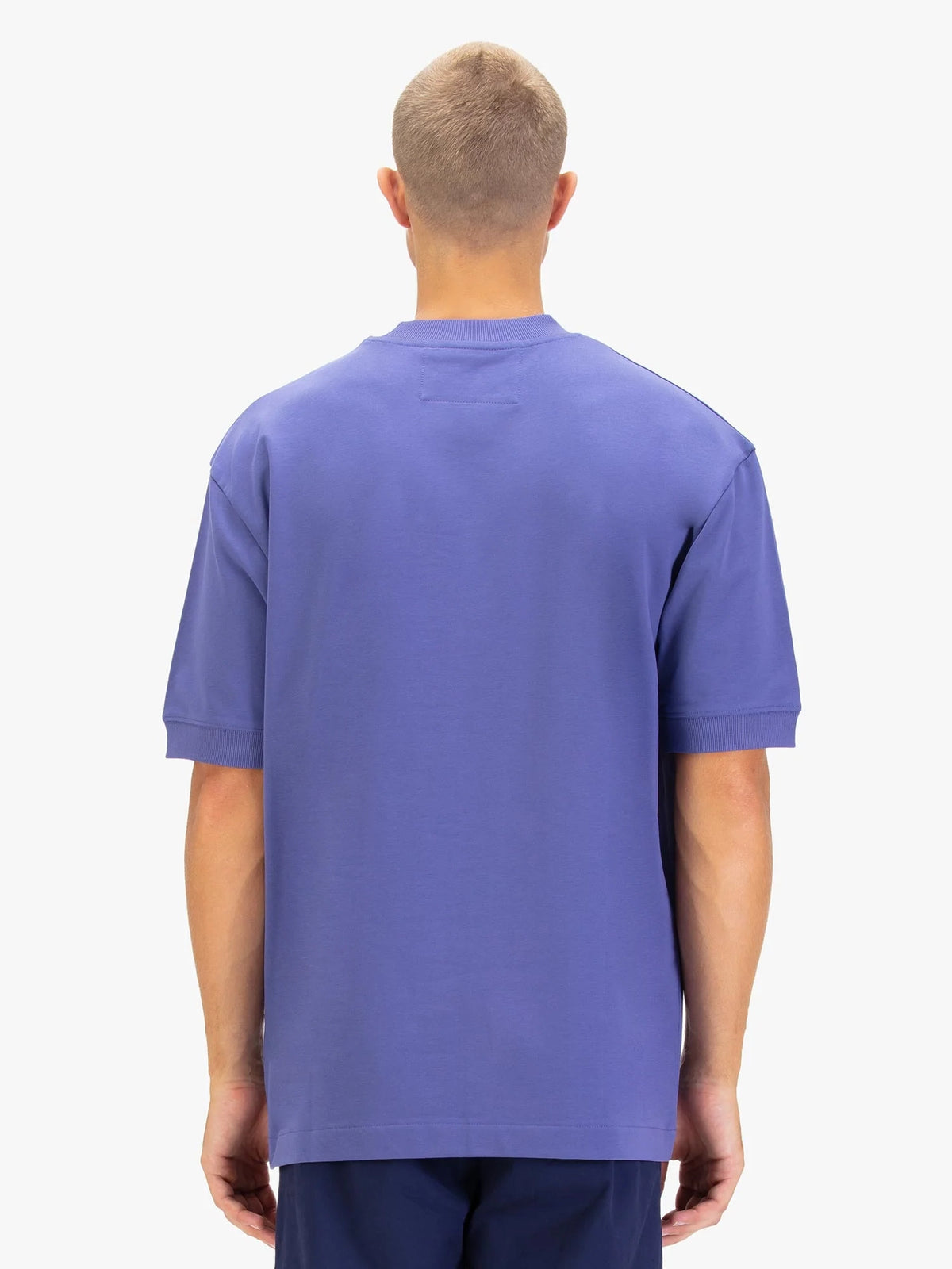 Men's purple t-shirt with crew neck and short sleeves.