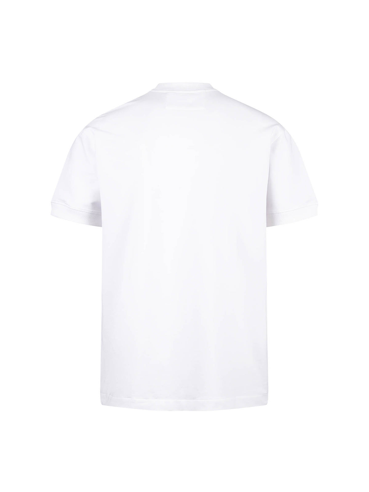 Men's white t-shirt with crew neck and short sleeves - back view.