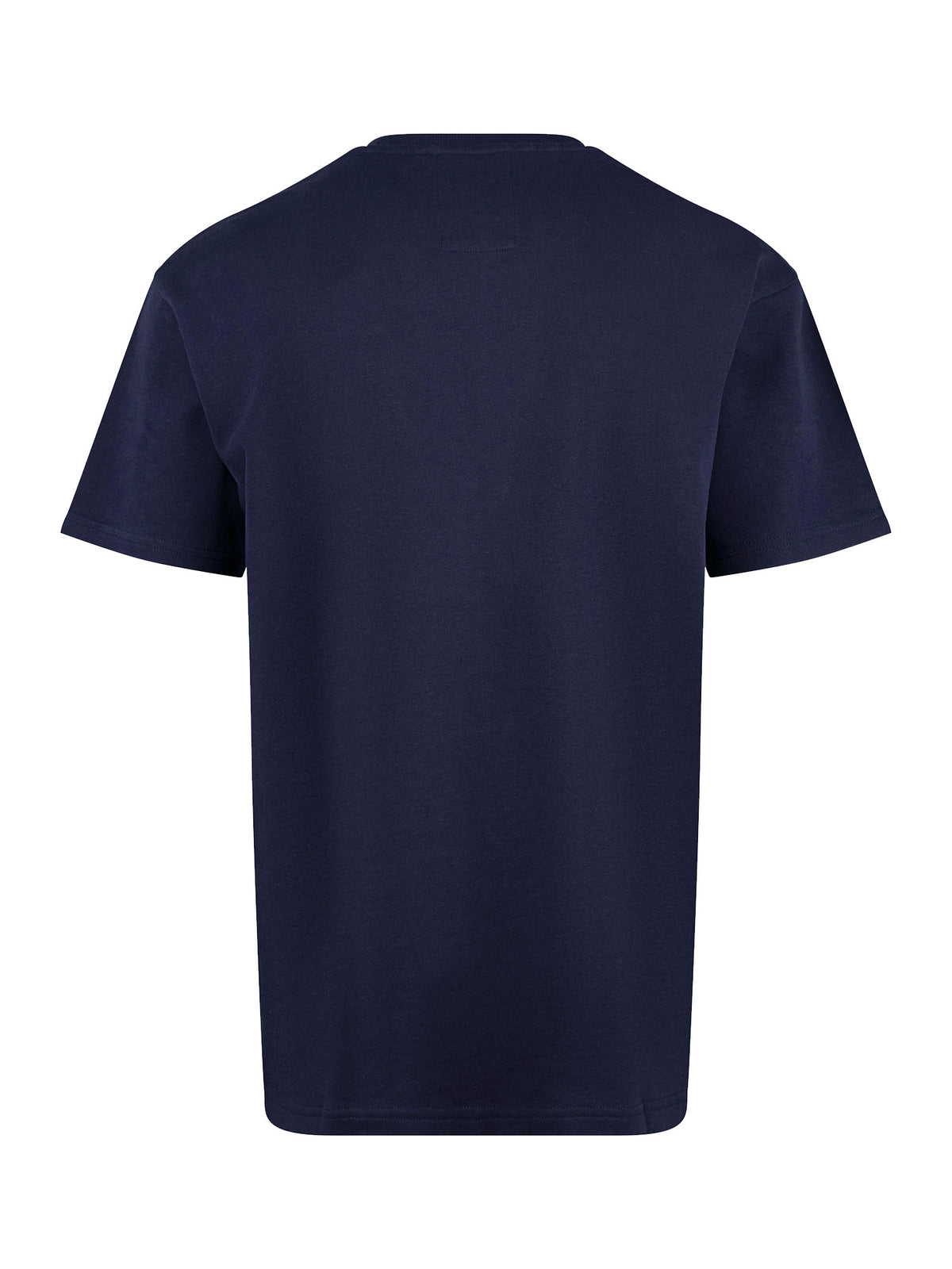 Men's navy t-shirt with crew neck and short sleeves - back view.