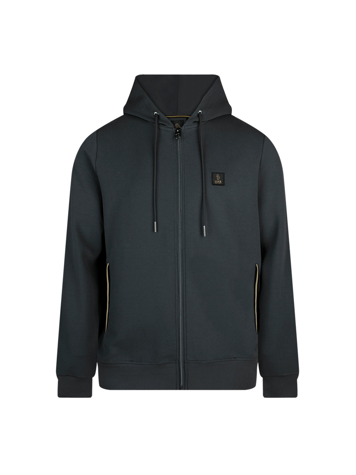 LUKE 1977 Makati men's zip through hoodie in charcoal with honeycomb stripe zip pockets