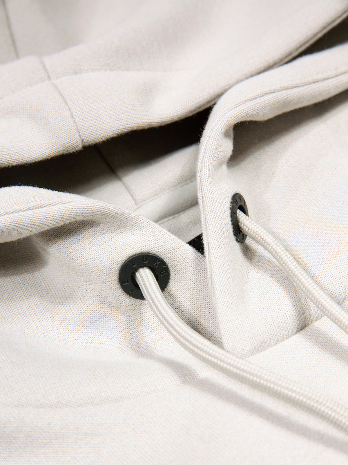 Men's grey hoodie with front pocket and drawstring hood, detail view 1