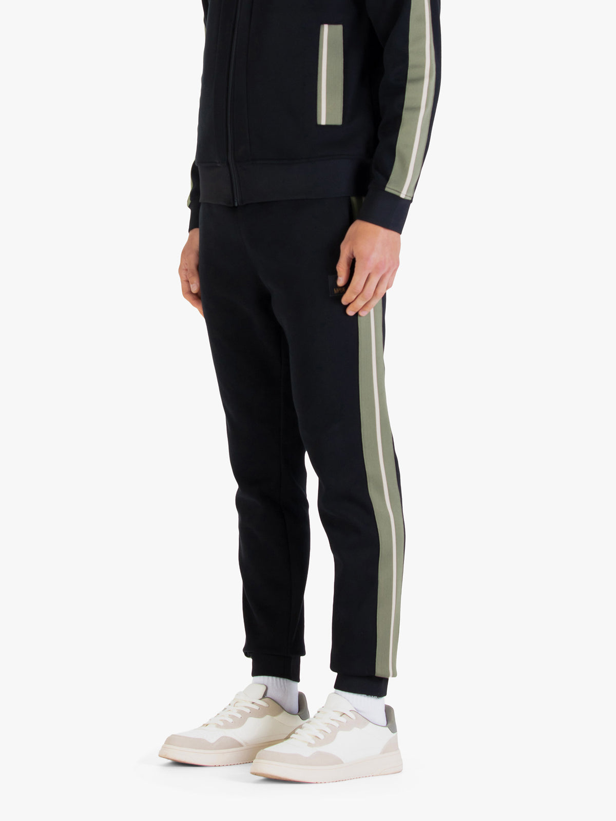 Men's black joggers with drawstring waistband.