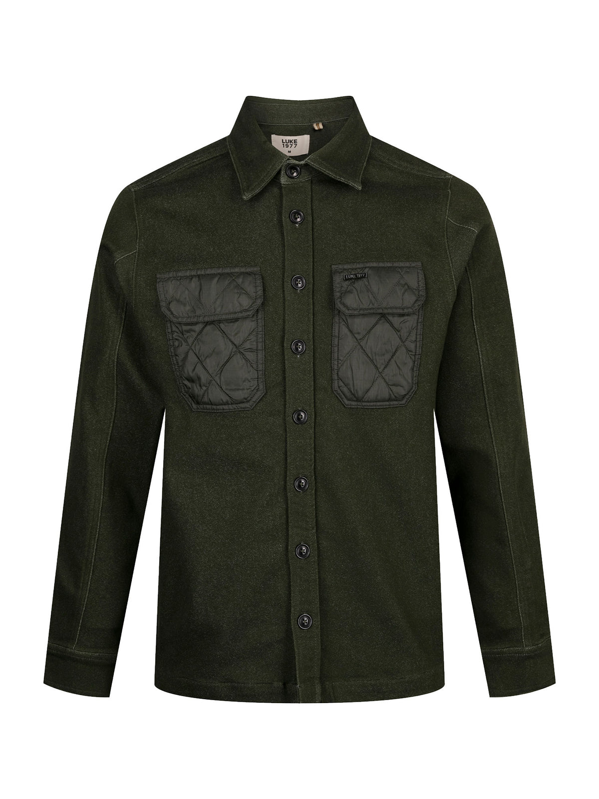 Down Long Sleeve Shirt With Quilted Pocket - Dark Green