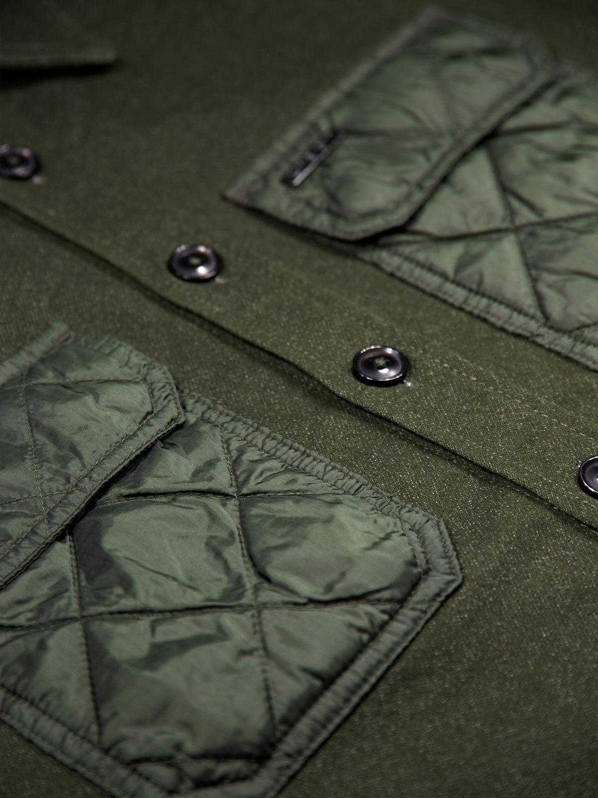 Down Long Sleeve Shirt With Quilted Pocket - Dark Green