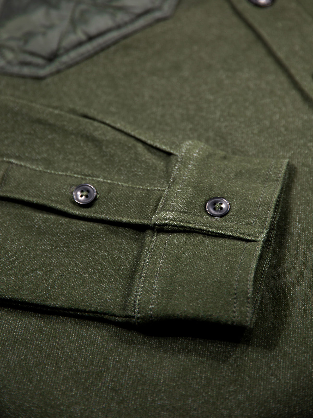 Down Long Sleeve Shirt With Quilted Pocket - Dark Green