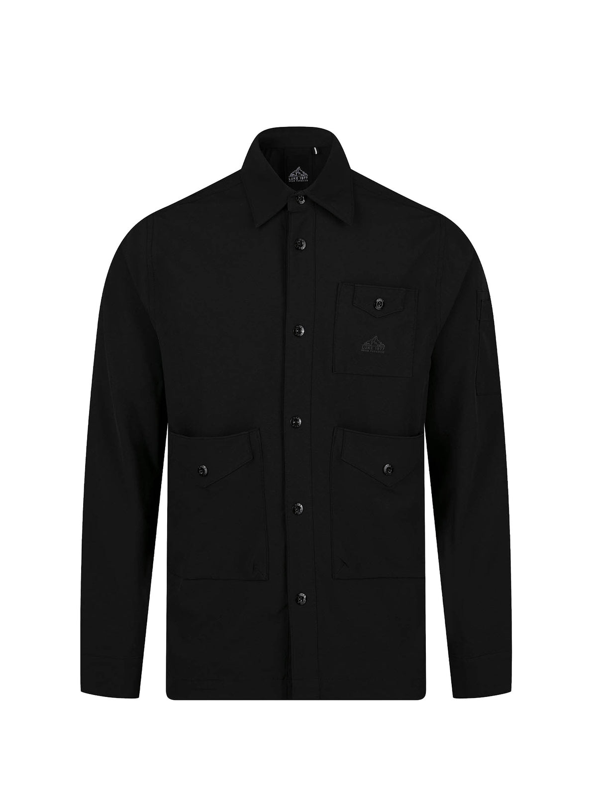 Men's black shirt with button-up front.