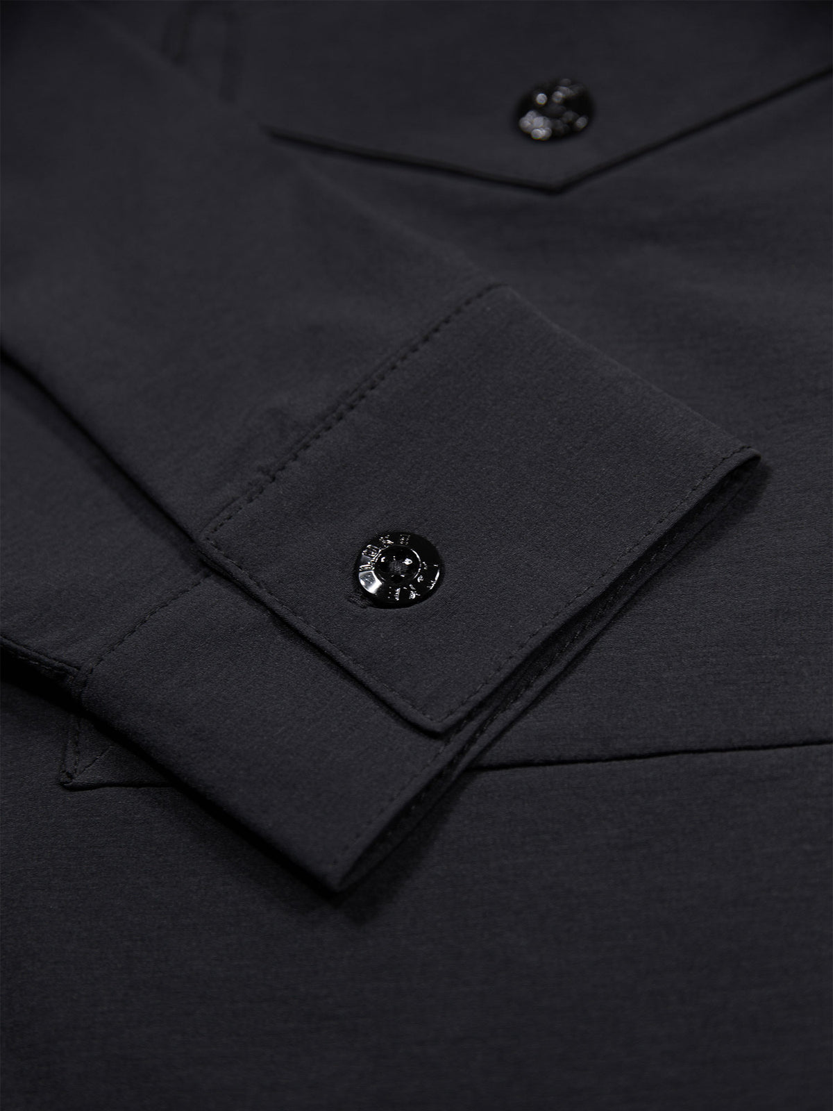 Men's black shirt with button-up front.