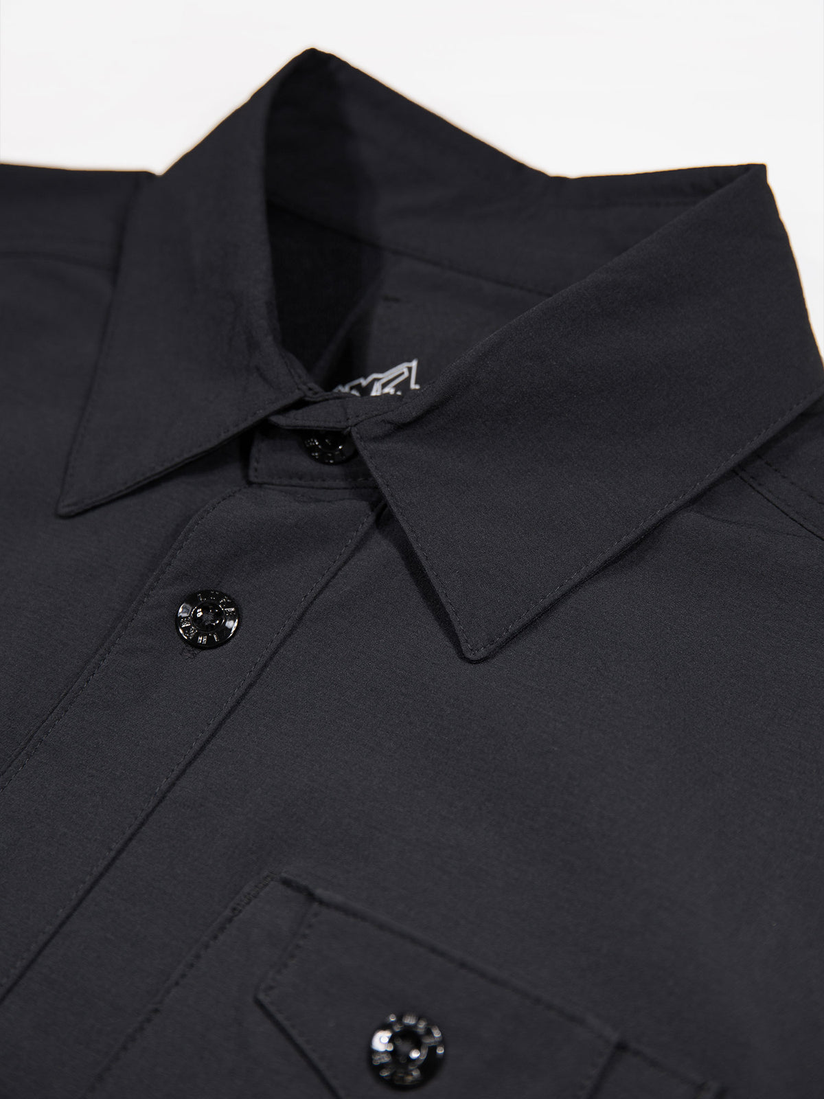 Men's black shirt with button-up front.