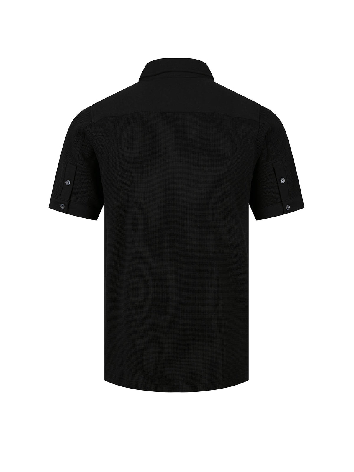 Men's black polo shirt with polo collar.