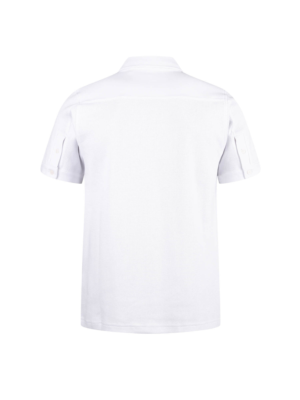 Men's white polo shirt with polo collar.