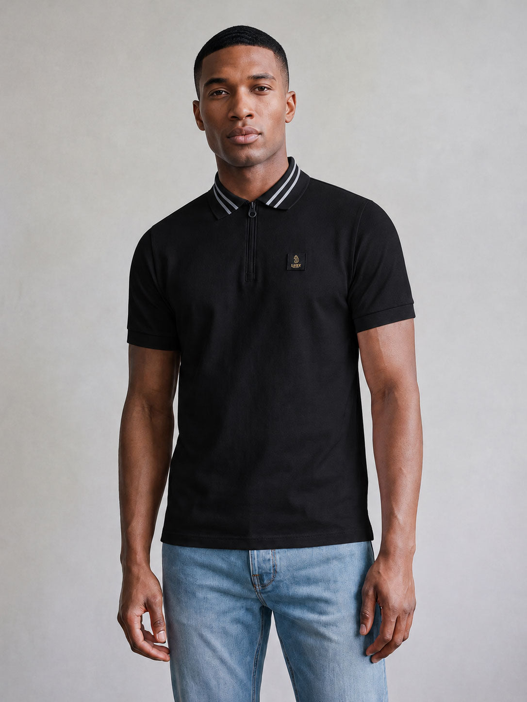 Throop Zip Neck Polo Shirt - Black