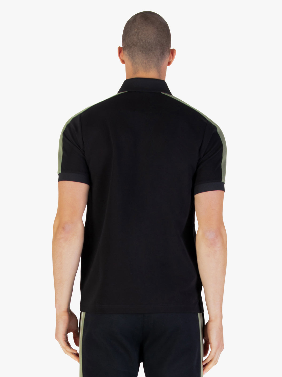 Men's black polo shirt with polo collar.