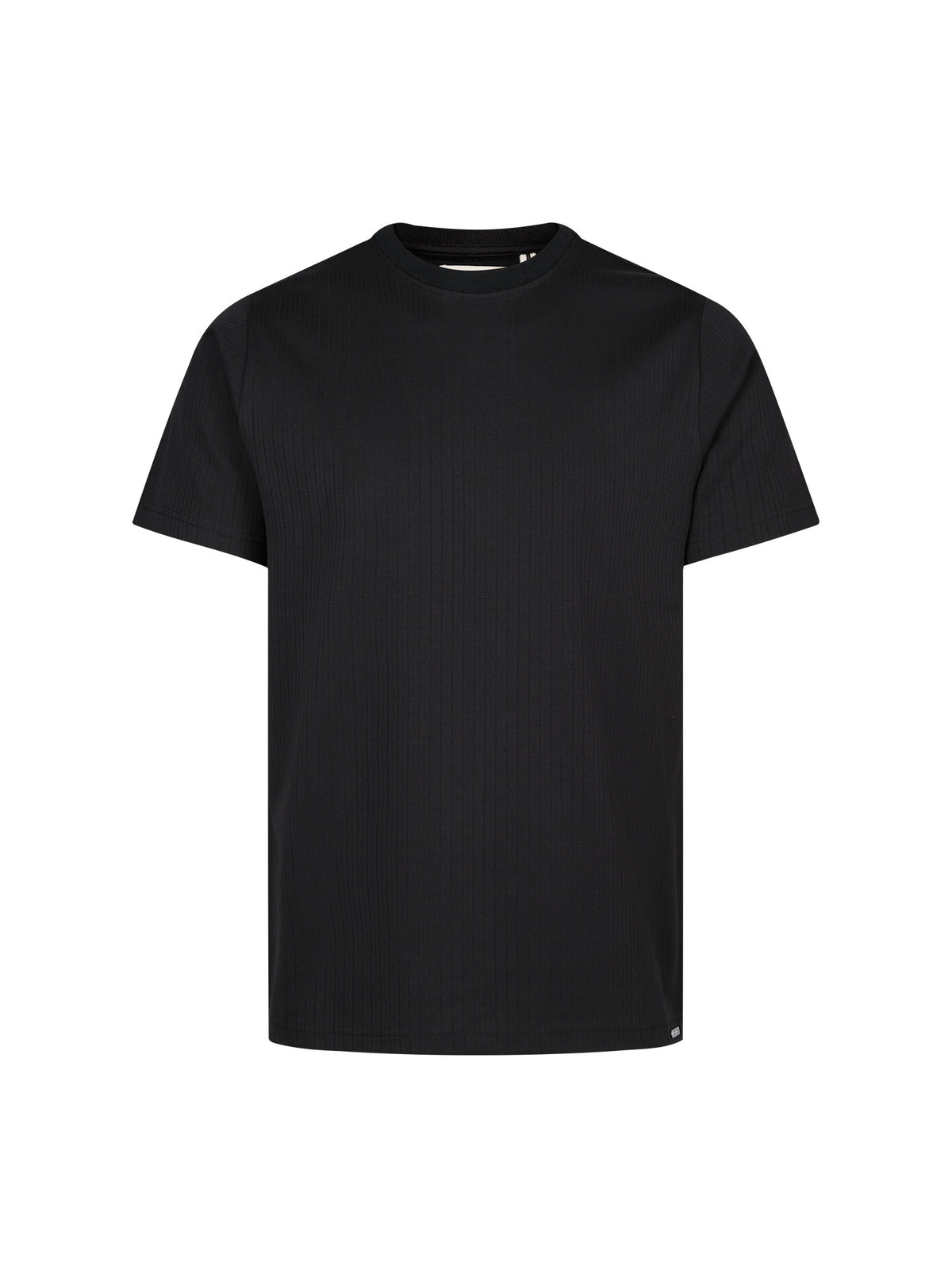 Men's black t-shirt with crew neck and short sleeves, front view