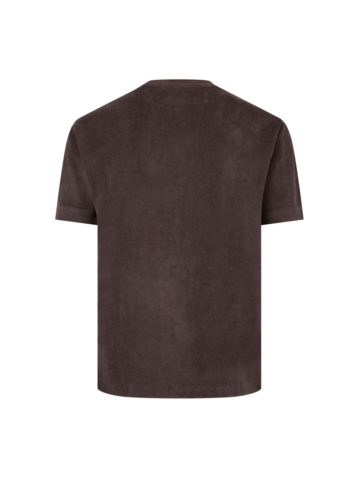 Men's relaxed-fit brown t-shirt with crew neck and short sleeves, back view
