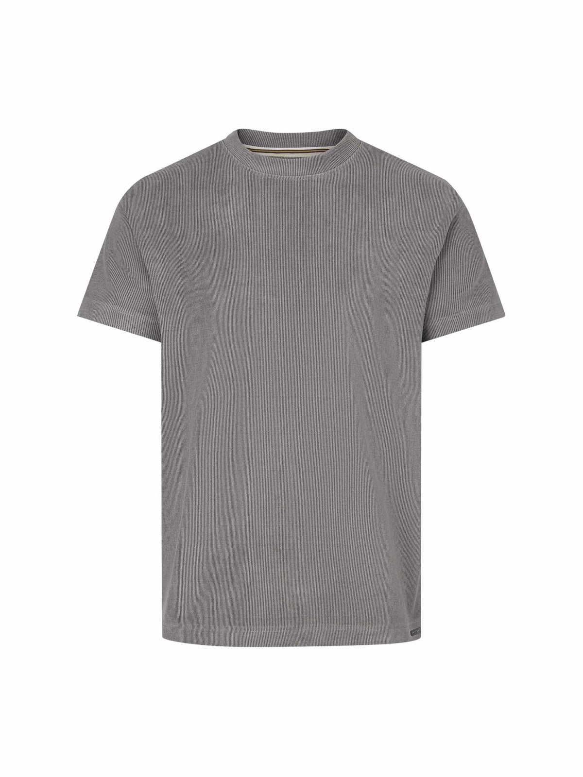 Men's relaxed-fit grey t-shirt with crew neck and short sleeves, front view