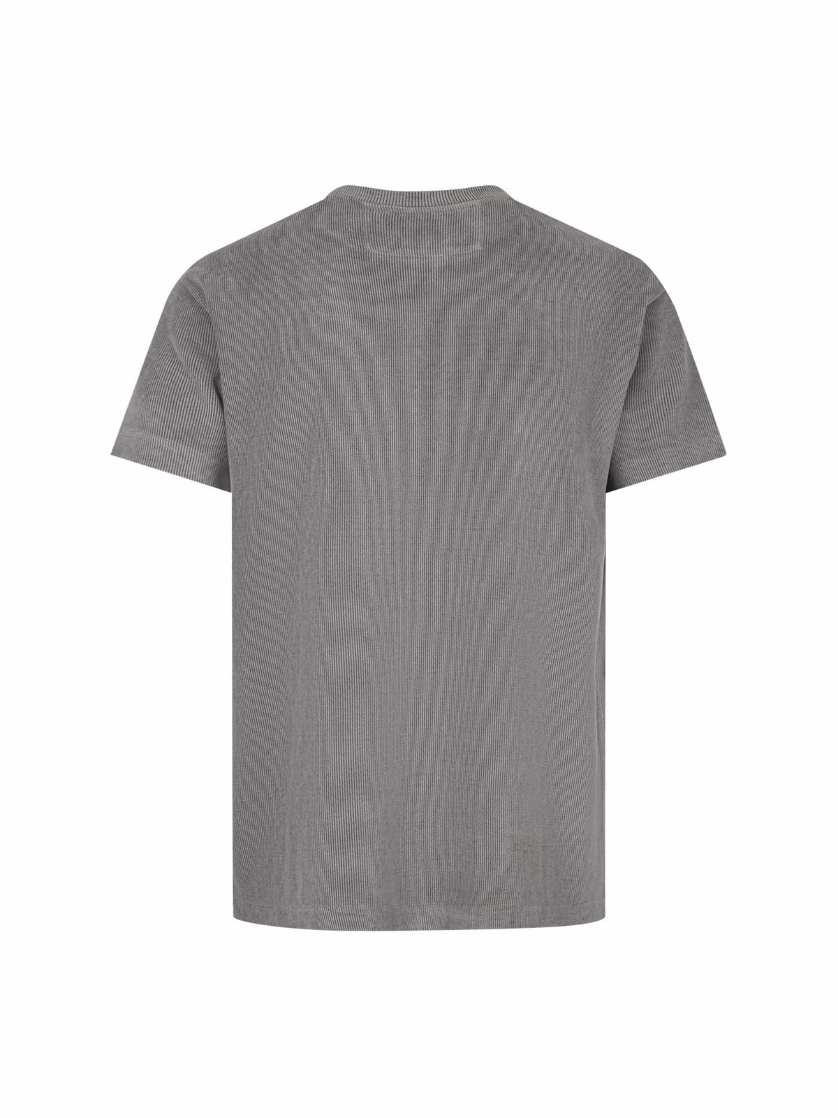 Men's relaxed-fit grey t-shirt with crew neck and short sleeves, back view
