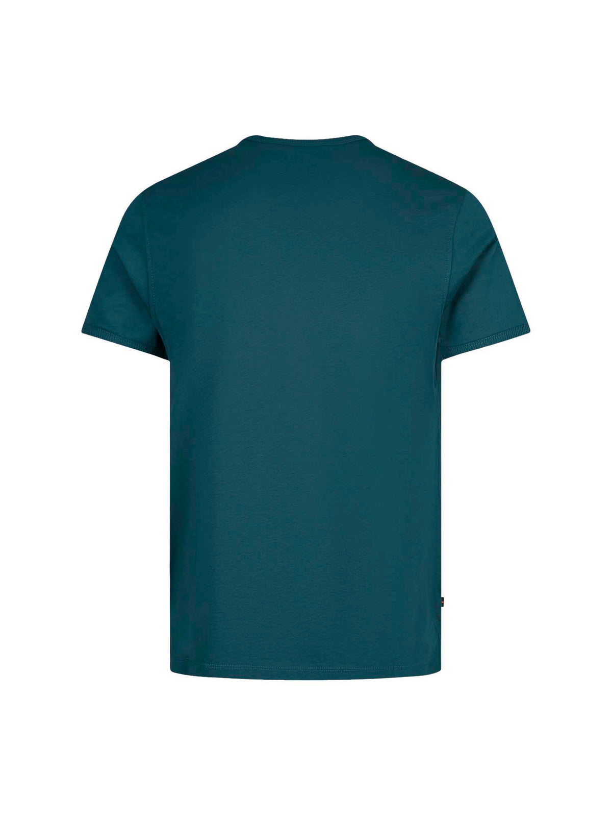 Men's blue t-shirt with crew neck and short sleeves, back view