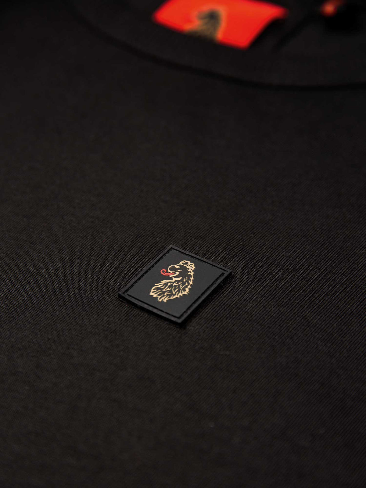 Men's black t-shirt with crew neck and short sleeves, detail view 2