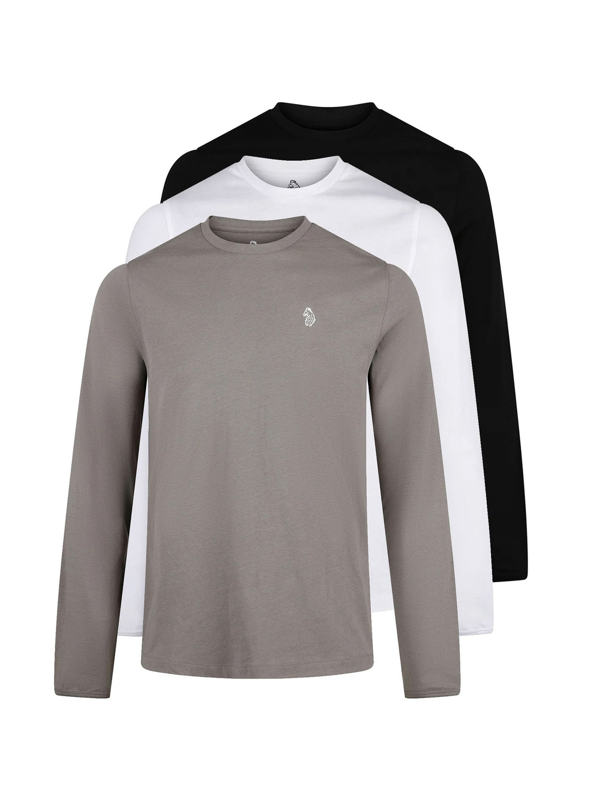 Men's multicolour three t-shirts with crew neck and long sleeves - front view.