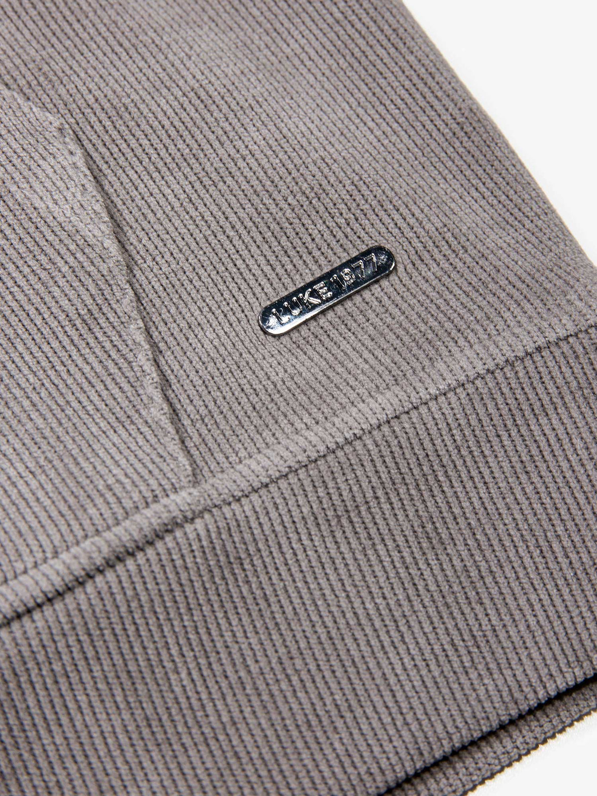 Men's relaxed-fit grey hoodie with front pocket and drawstring hood, detail view 3