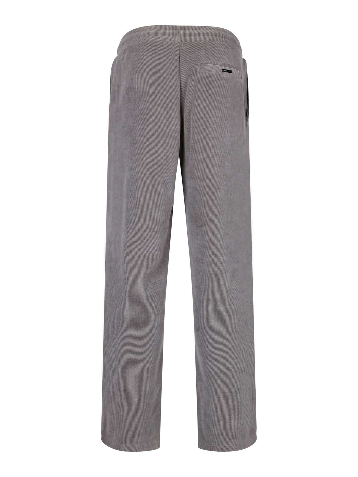 Men's straight-leg grey joggers, side view