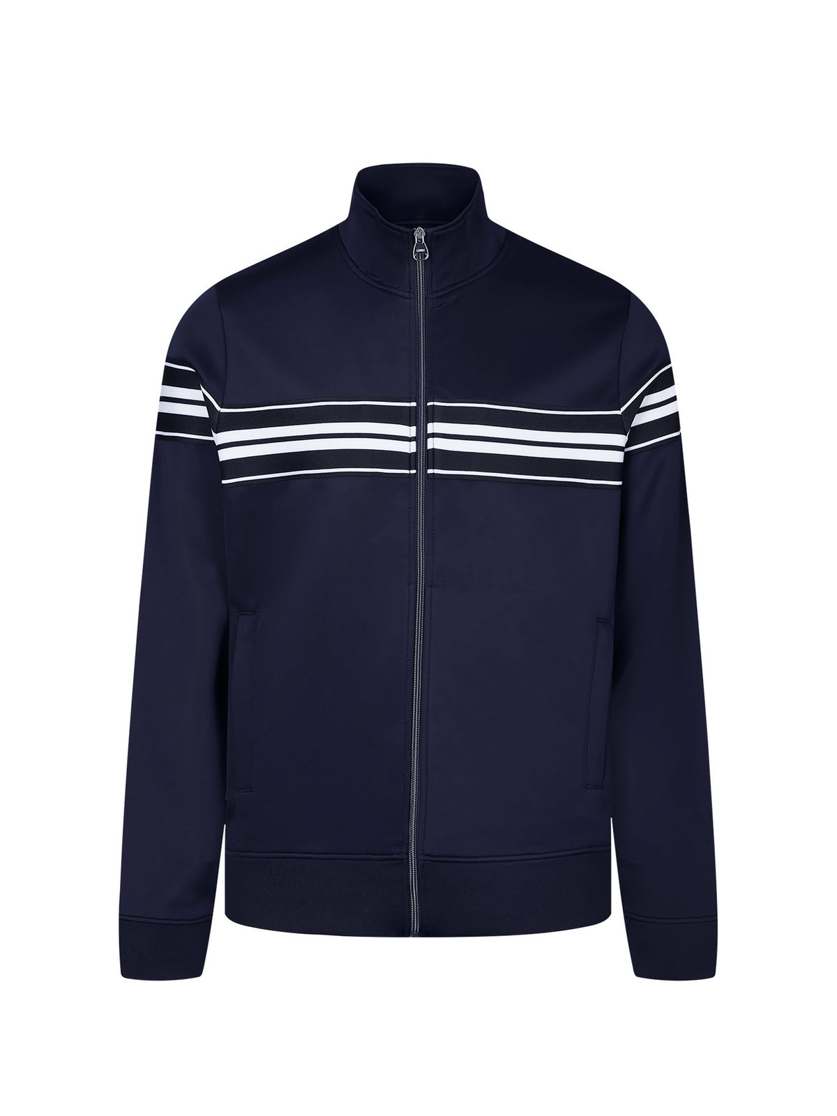 Men's navy sweatshirt with mock neck, front view